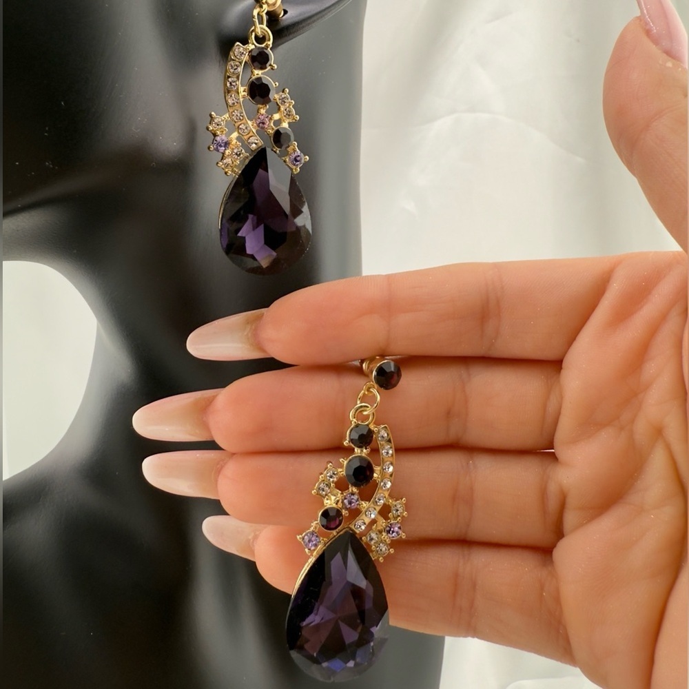 New Gold and Deep Purple Teardrop Earrings